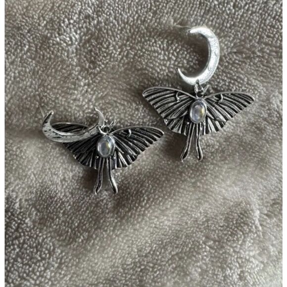 ✨“Celestial Moth & Moon Drop Earrings – Iridescent Gemstone Accent” - Picture 12 of 16